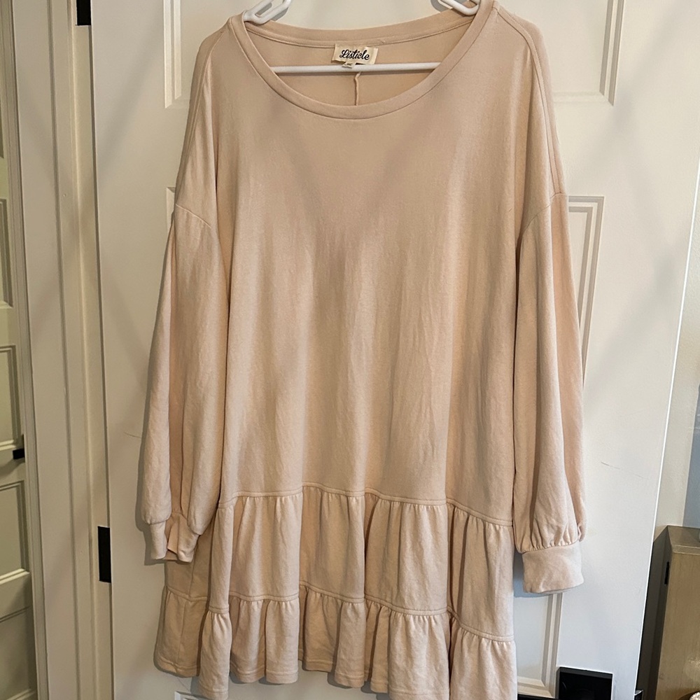 Beige Ruffle Hem Dress